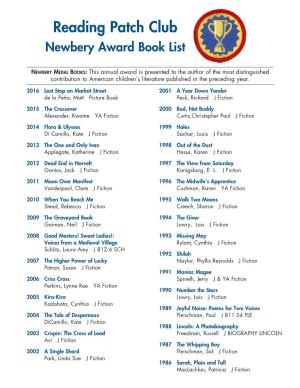 Reading Patch Club Newbery Award Book List