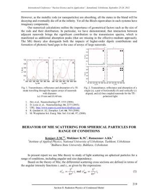 Behavior of Mie Scattering for Spherical Particles for Range of Conditions