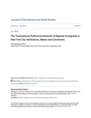 The Transnational Political Involvement of Nigerian Immigrants in New York City: Motivations, Means and Constraints