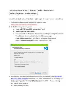 Installation of Visual Studio Code – Windows (A Development Environment)