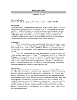 Bible Study Guide PASTORATE September 26, 2012