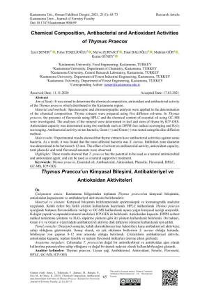 Chemical Composition, Antibacterial and Antioxidant Activities of Thymus Praecox