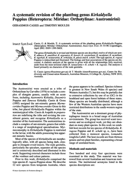 A Systematic Revision of the Plantbug Genus Kirkaldyella Poppius (Heteroptera: Miridae: Orthotylinae: Austromirini) GERASIMOS CASSIS and TIMOTHY MOULDS