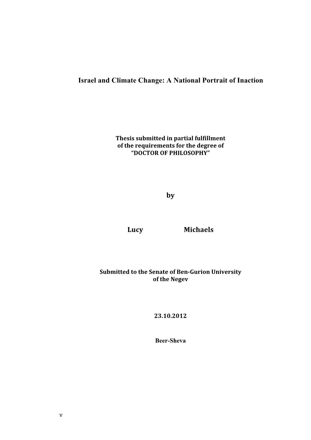 Israel and Climate Change: a National Portrait of Inaction