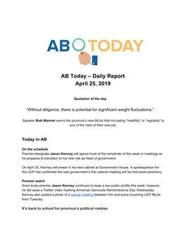 AB Today – Daily Report April 25, 2019