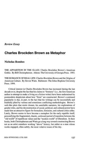 Charles Brockden Brown As Metaphor