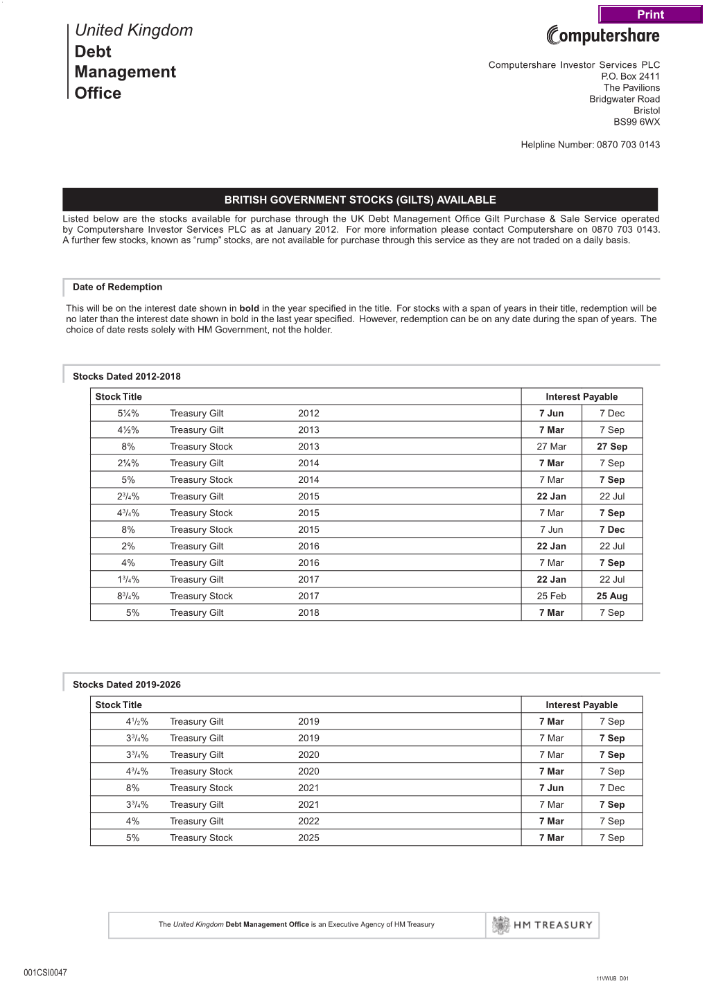 United Kingdom Debt Management Office Is an Executive Agency of HM Treasury