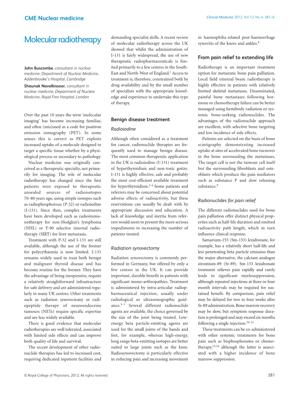 Molecular Radiotherapy