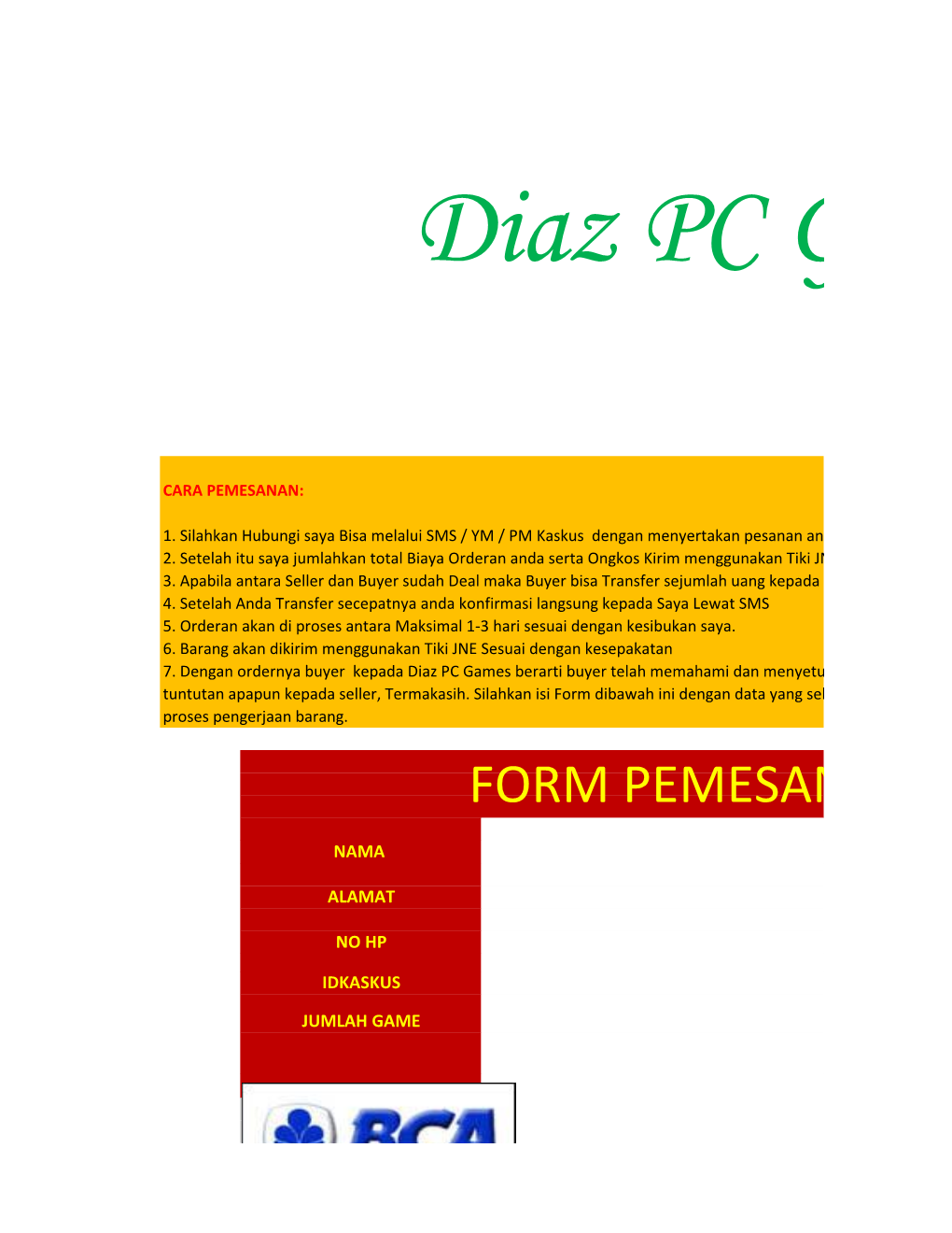 Form Pemesanan