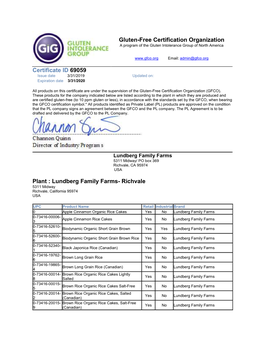 Gluten-Free Certification Organization Certificate ID 69059 Plant