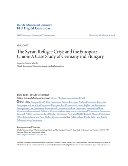 The Syrian Refugee Crisis and the European Union: a Case Study Of