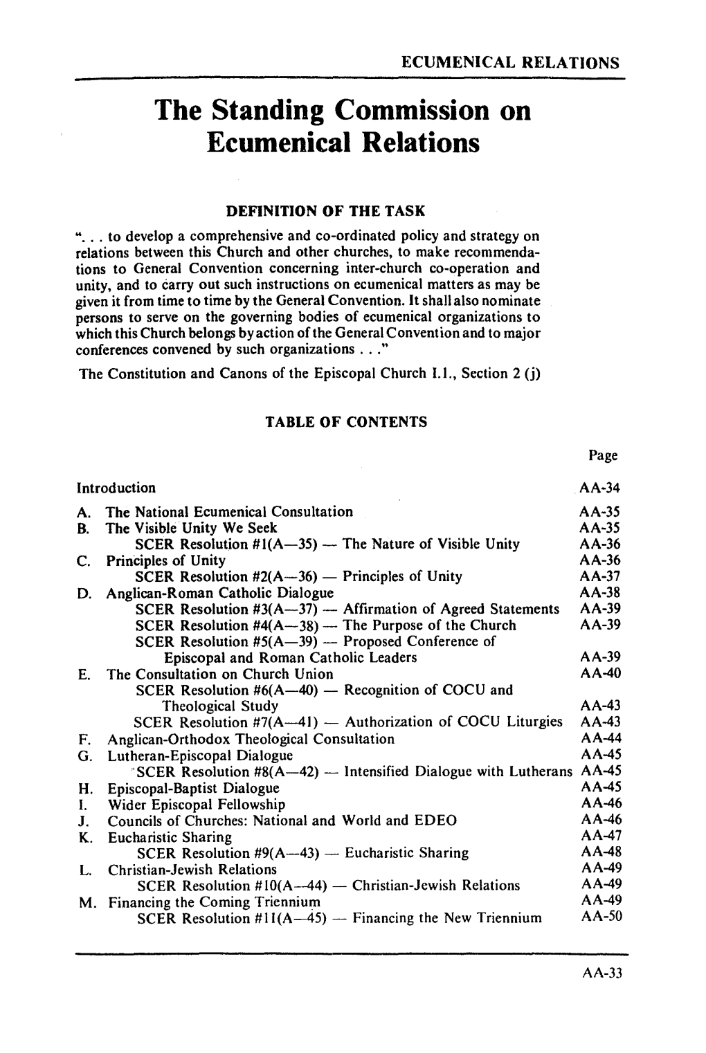 The Standing Commission on Ecumenical Relations