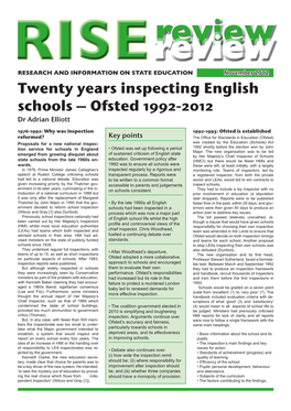 Twenty Years Inspecting English Schools – Ofsted 1992-2012 Dr Adrian Elliott