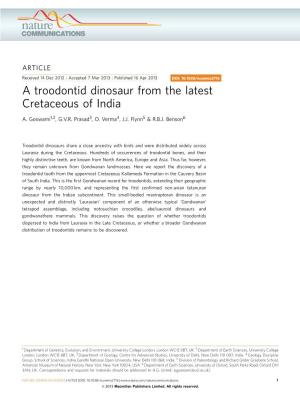 A Troodontid Dinosaur from the Latest Cretaceous of India