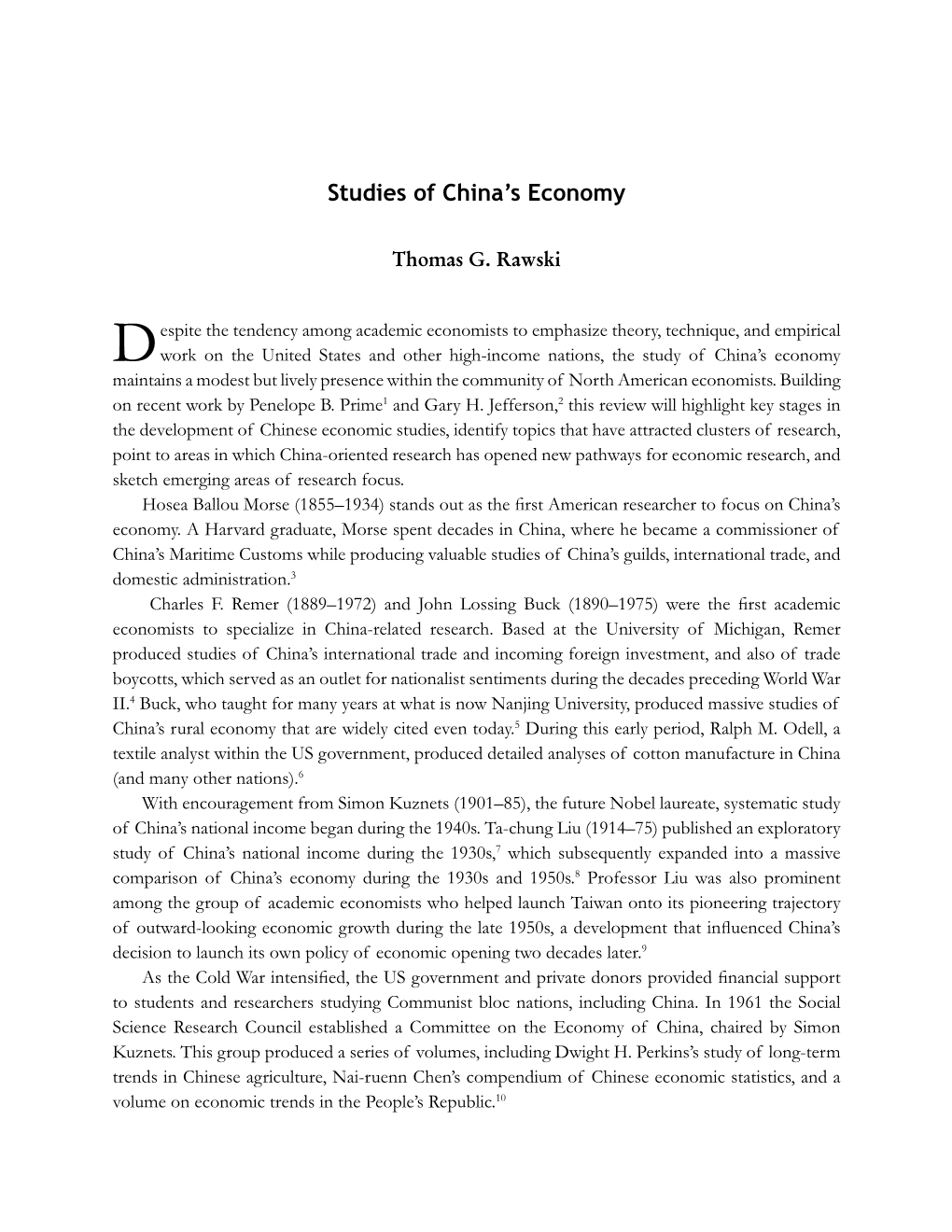 Studies of China's Economy in North America
