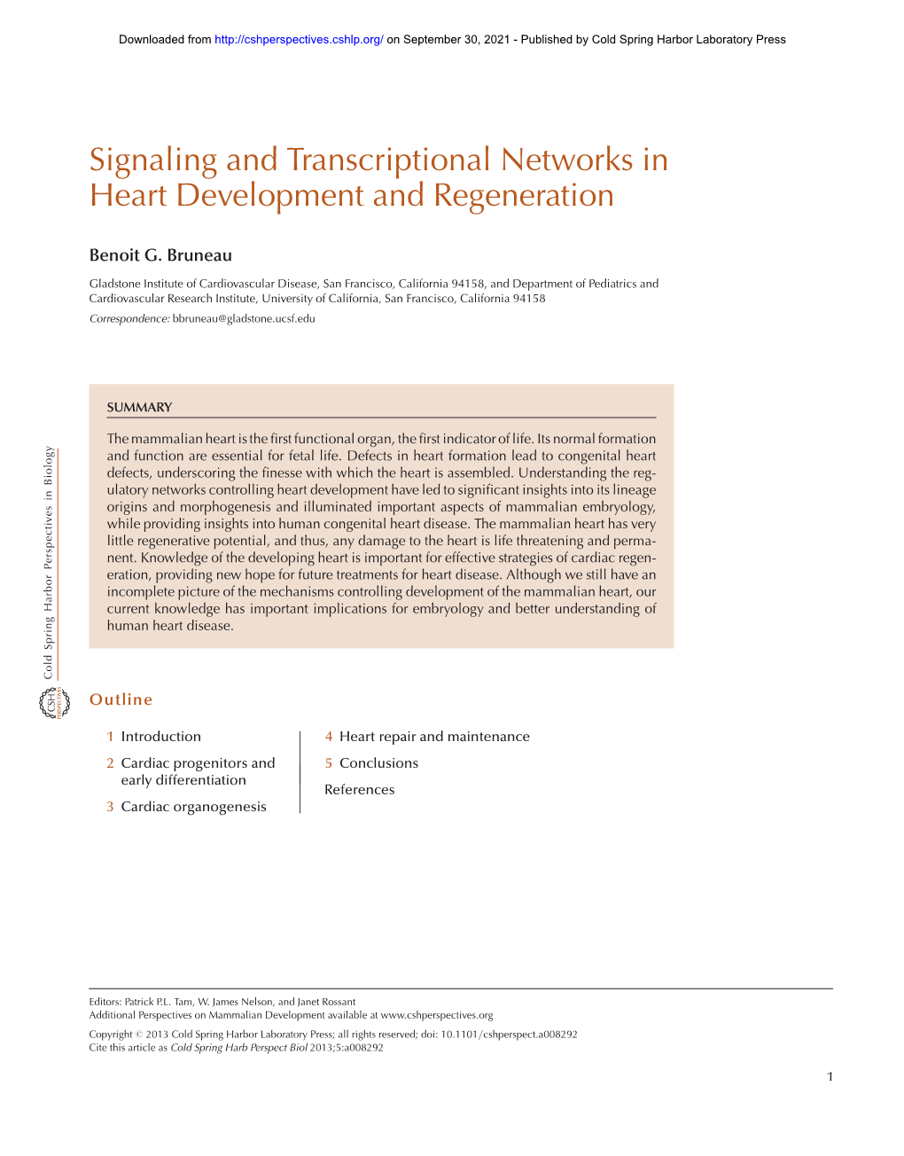 Signaling and Transcriptional Networks in Heart Development and Regeneration