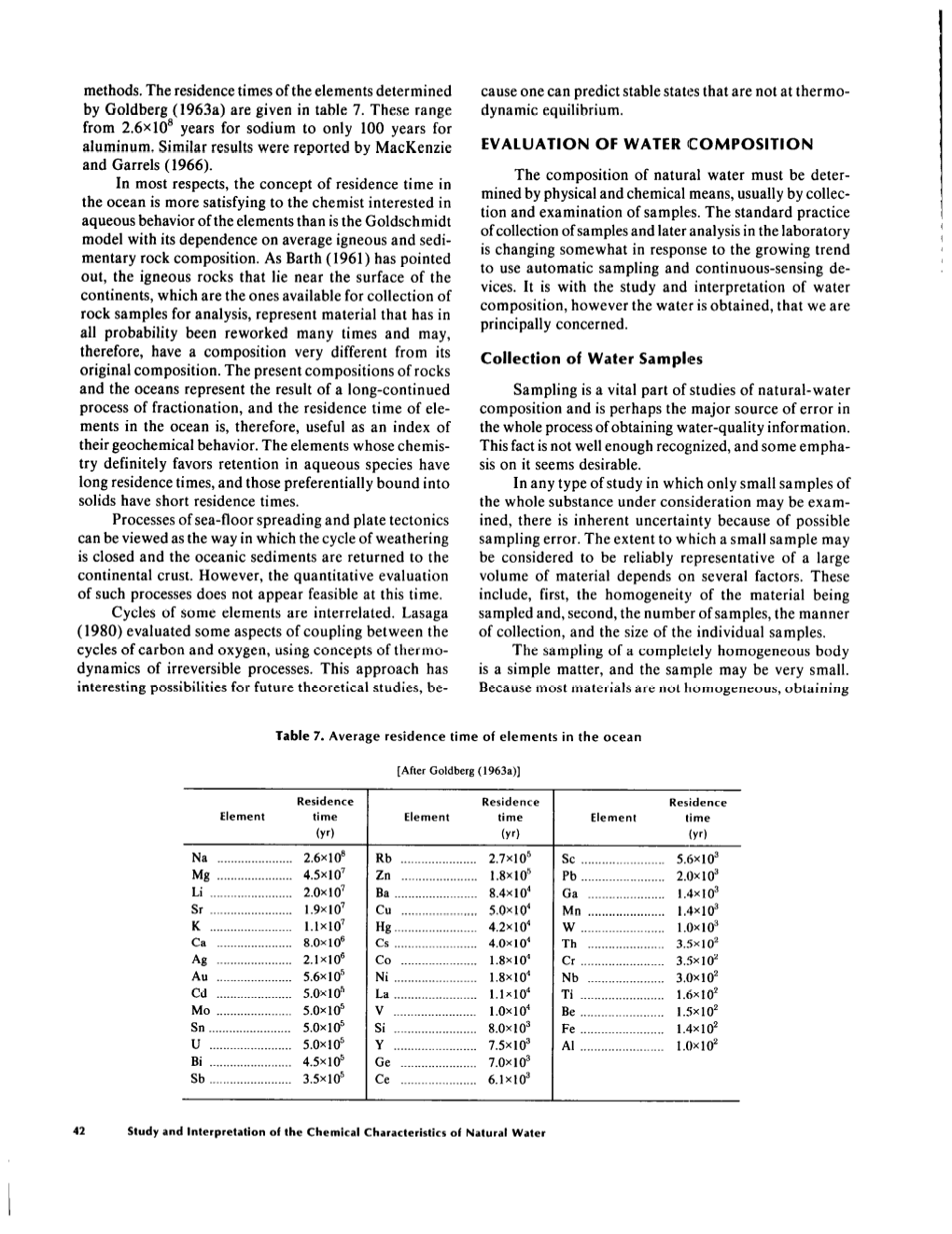 Methods. the Residence Times of the Elements Determined by Goldberg