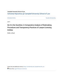 A Comparative Analysis of Rulemaking Procedures and Transparency Practices of Lawyer-Licensing Entities