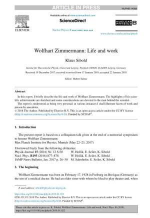 Wolfhart Zimmermann: Life and Work