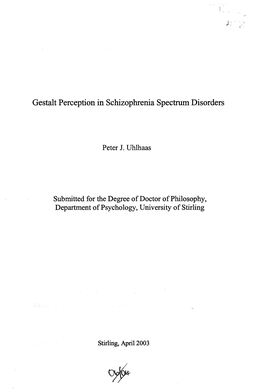 Gestalt Perception in Schizophrenia Spectrum Disorders