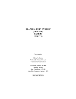 Beazley, John Andrew (1918-1990) Papers 1916-1990