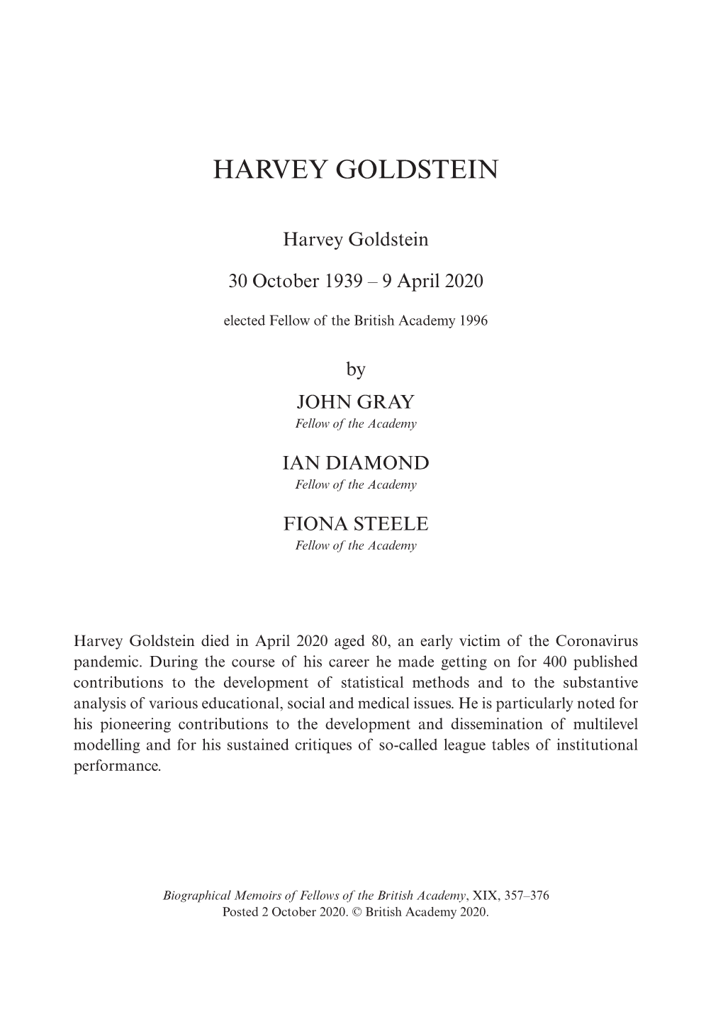 Harvey Goldstein