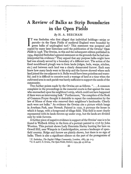 A Review of Balks As Strip Boundaries in the Open Fields by H