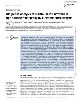 Integrative Analysis of Mirna–Mrna Network in High Altitude Retinopathy by Bioinformatics Analysis