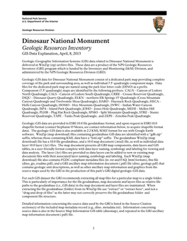Dinosaur National Monument Geologic Resources Inventory GIS Data Explanation, April, 8, 2013