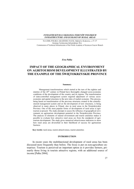 Impact of the Geographical Environment on Agritourism Development Illustrated by the Example of the Świętokrzyskie Province