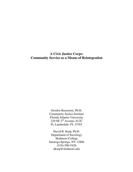 A Civic Justice Corps: Community Service As a Means of Reintegration