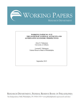 Working Paper No. 15-32 the System of National Accounts and Alternative Economic Perspectives