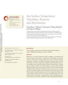 Sea Surface Temperature Variability: Patterns and Mechanisms