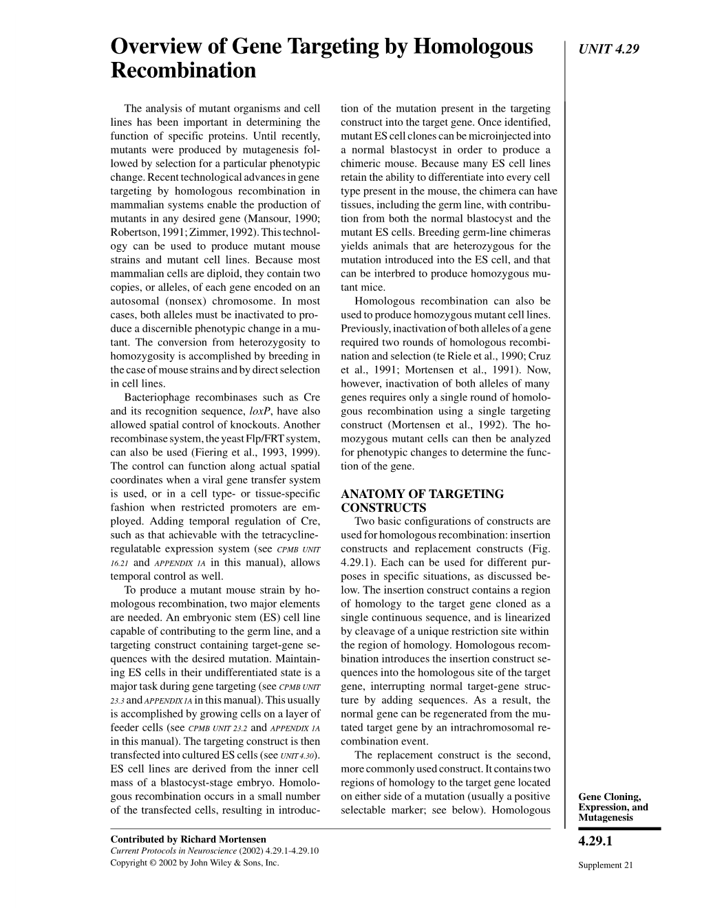 Overview of Gene Targeting by Homologous Recombination 4.29.10