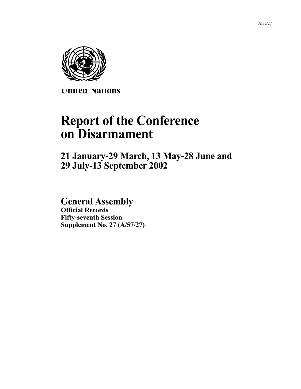 Report of the Conference on Disarmament