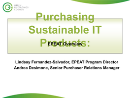 Purchasing Sustainable IT Products:EPEAT Overview