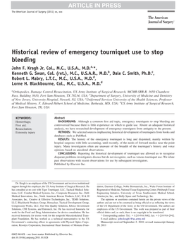 Historical Review of Emergency Tourniquet Use to Stop Bleeding John F