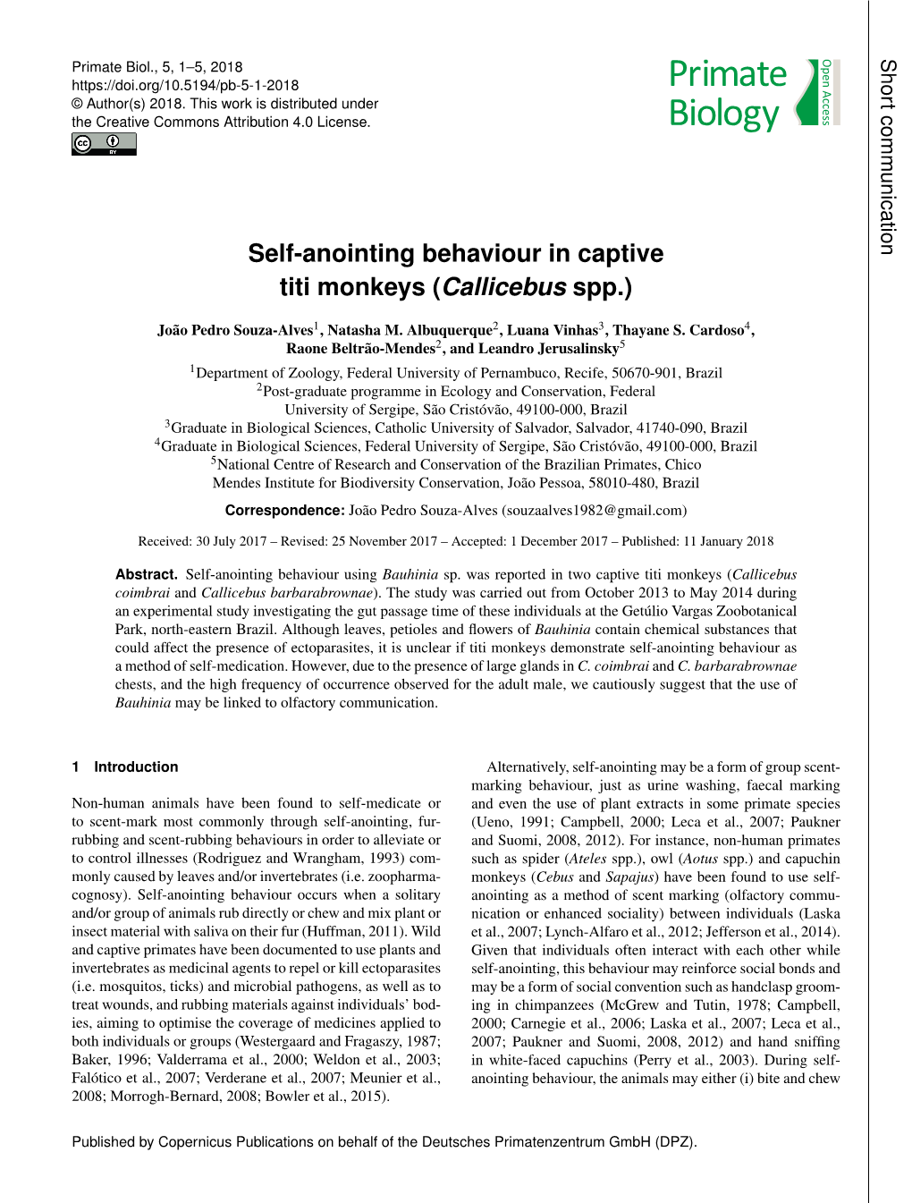 Self-Anointing Behaviour in Captive Titi Monkeys (Callicebus Spp.)