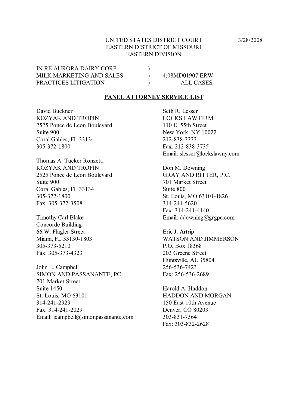 Panel Attorney Service List