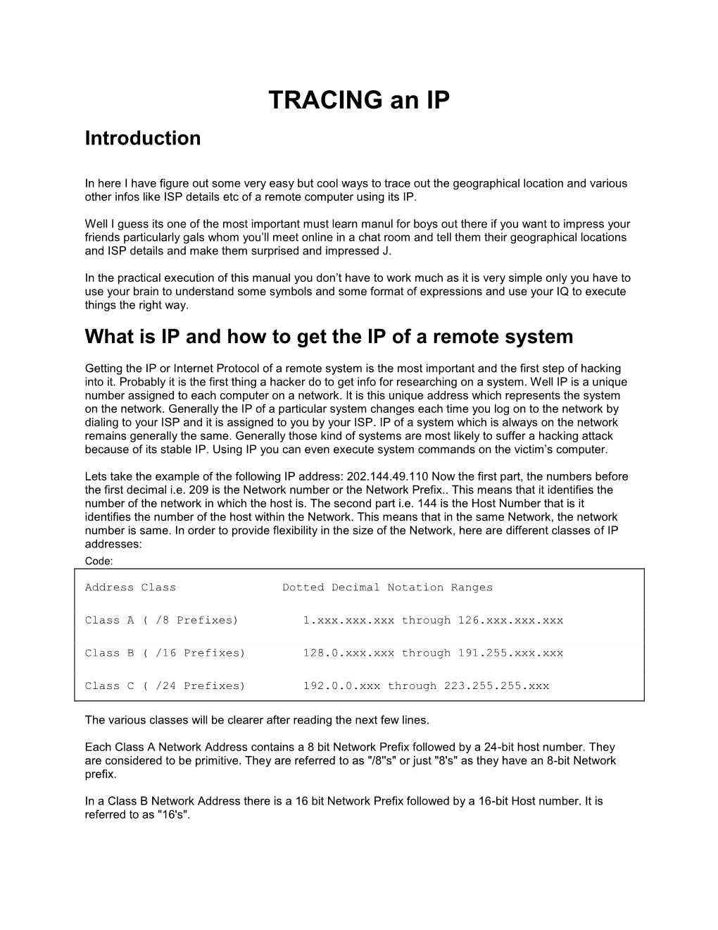 TRACING an IP Introduction