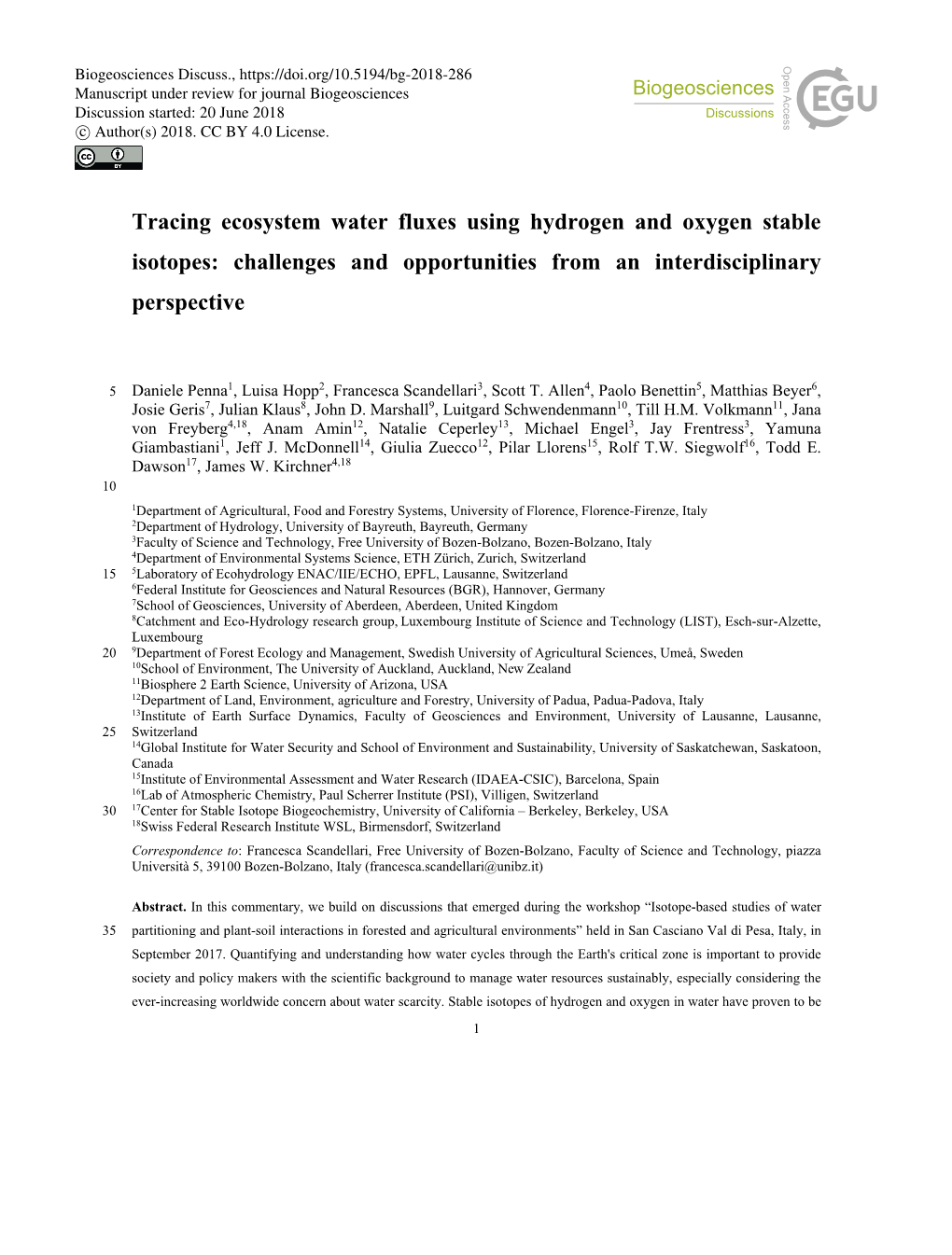 Tracing Ecosystem Water Fluxes Using Hydrogen and Oxygen Stable Isotopes: Challenges and Opportunities from an Interdisciplinary Perspective