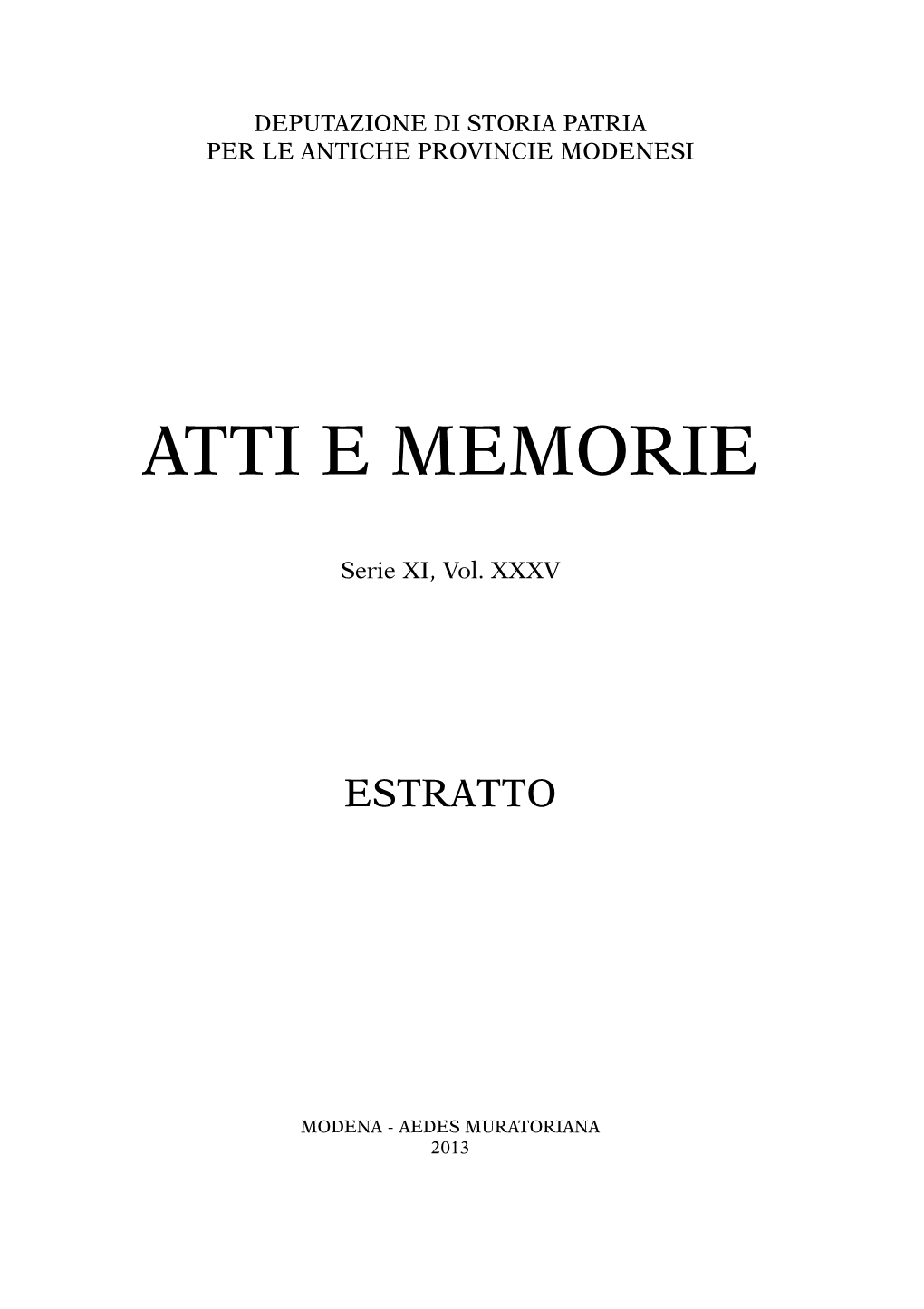 Atti E Memorie