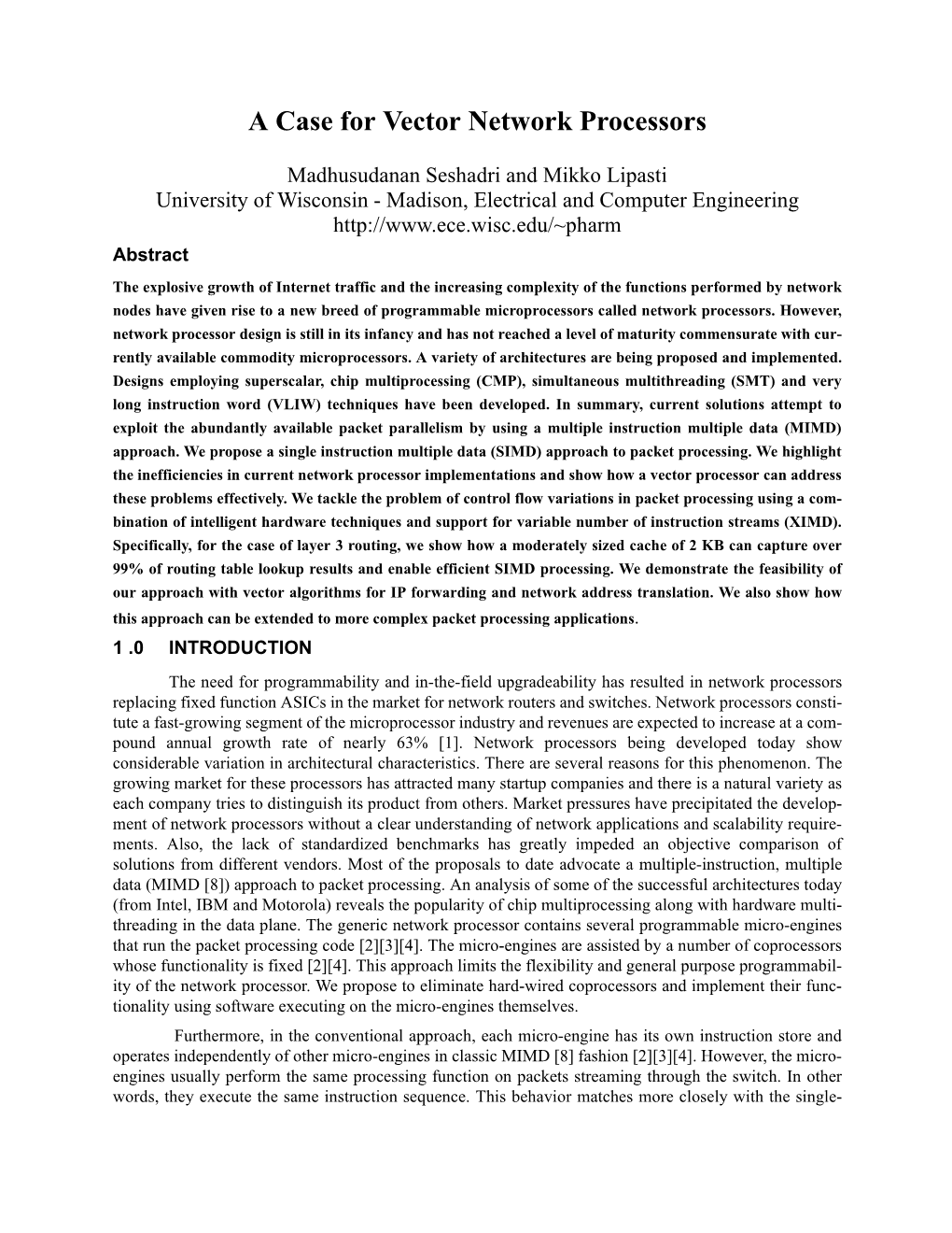 A Case for Vector Network Processors