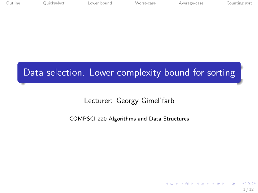 Data Selection. Lower Complexity Bound for Sorting