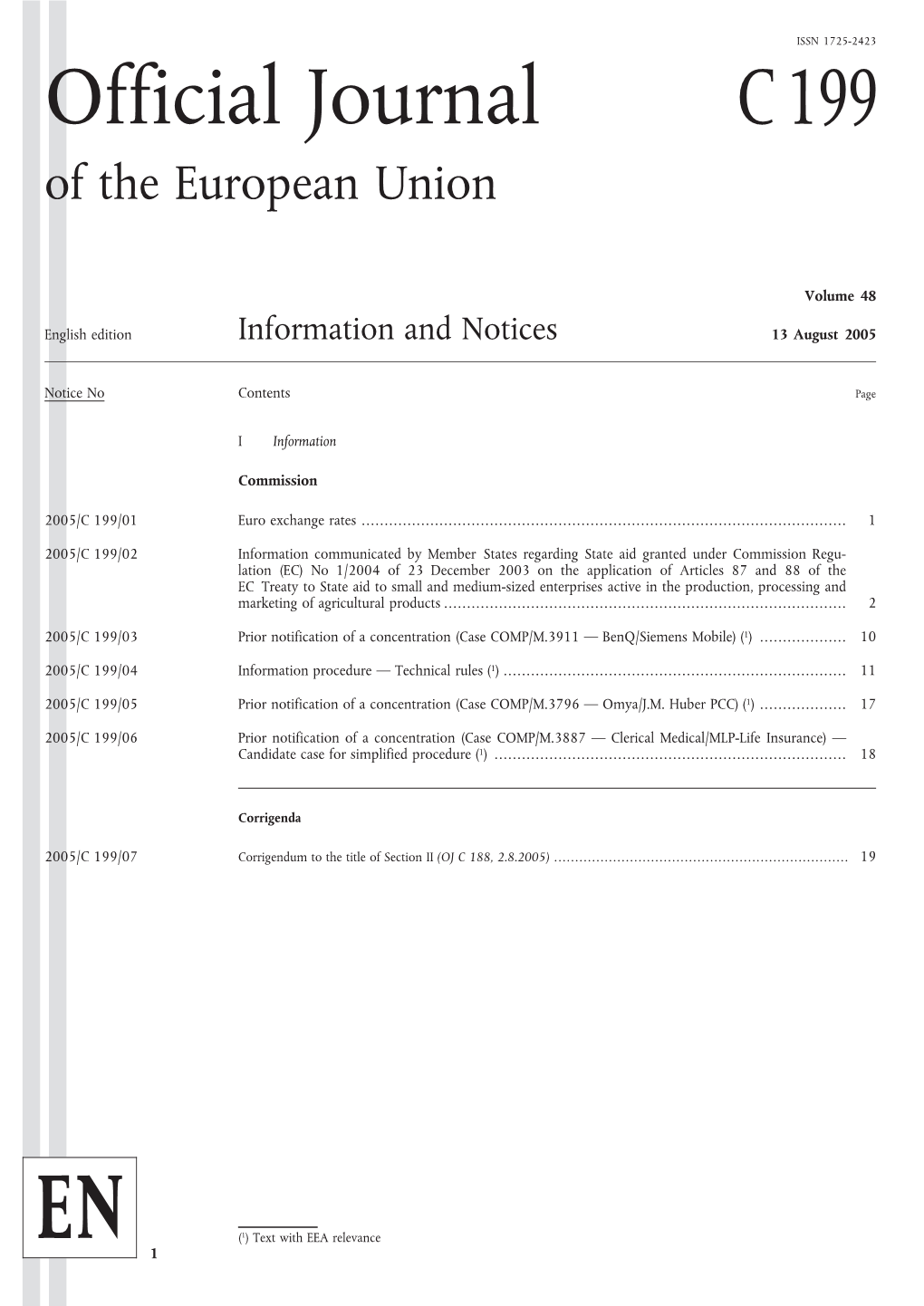 Official Journal C199 of the European Union