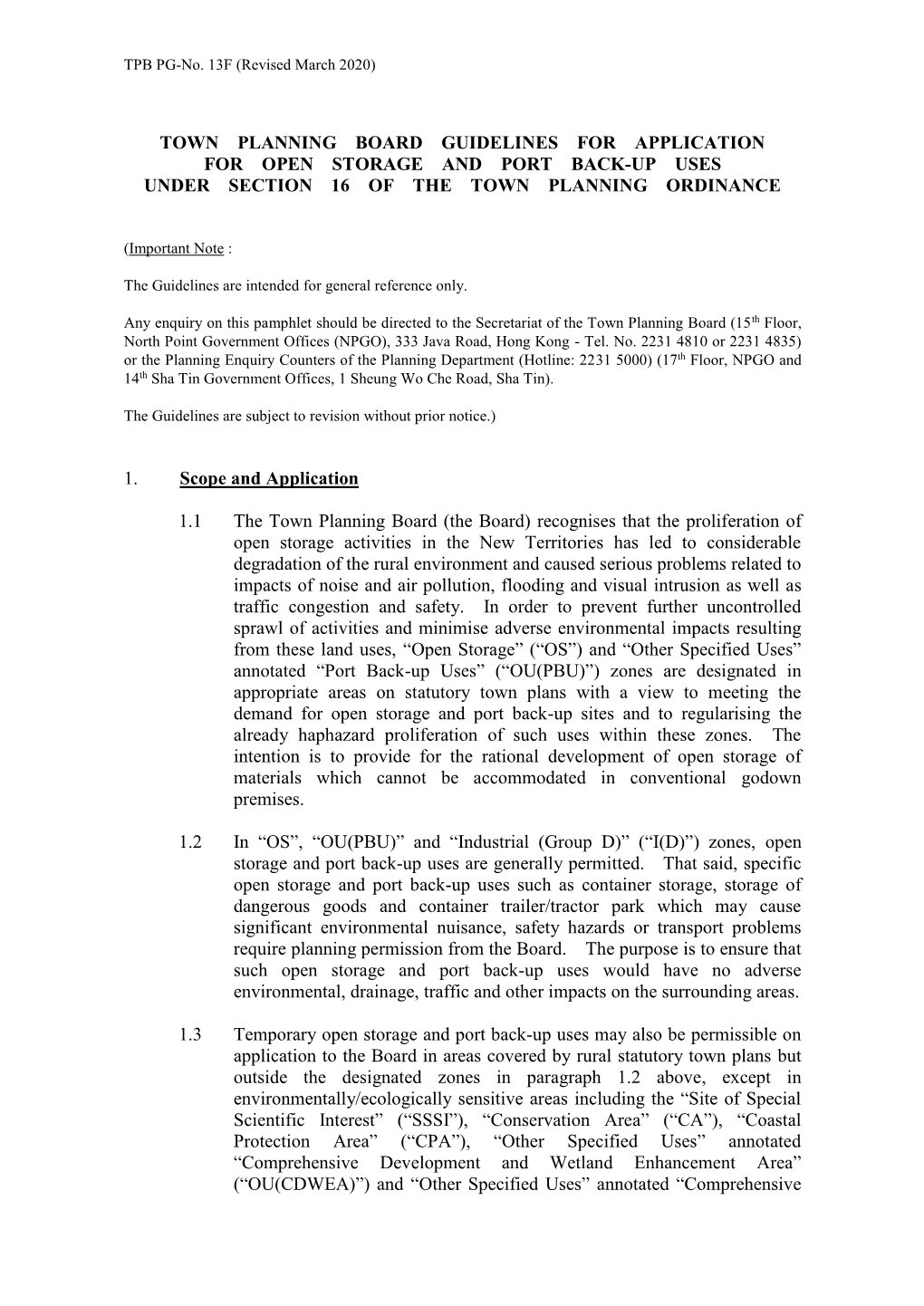 Application for Open Storage and Port Back-Up Uses Under Section 16 of the Town Planning Ordinance