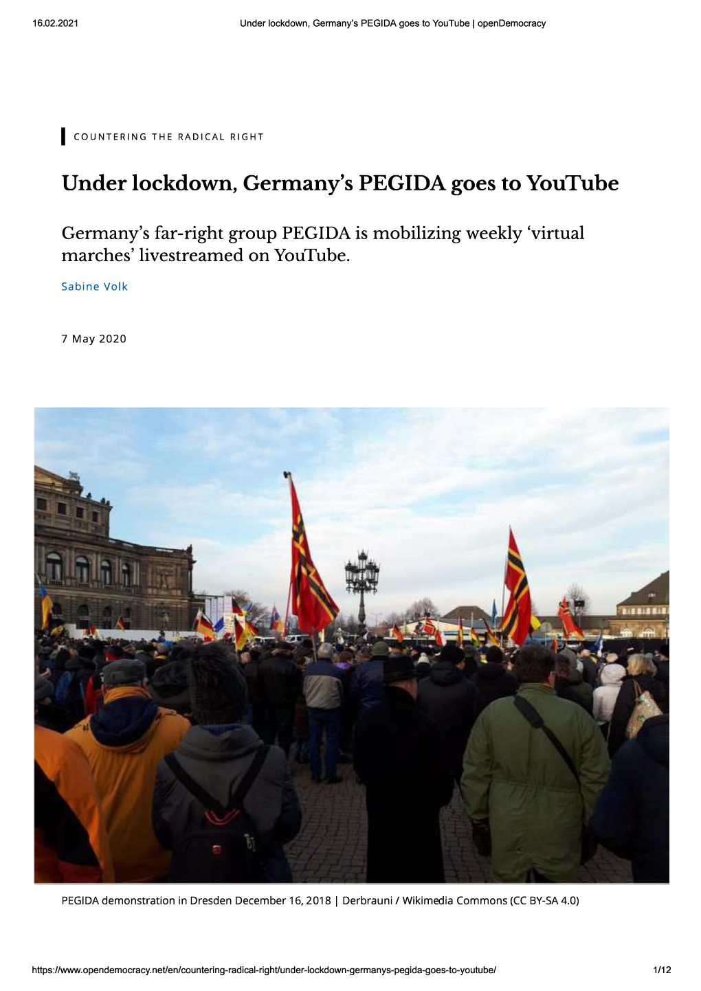 Under Lockdown, Germany's PEGIDA Goes to Youtube : Germany's Far