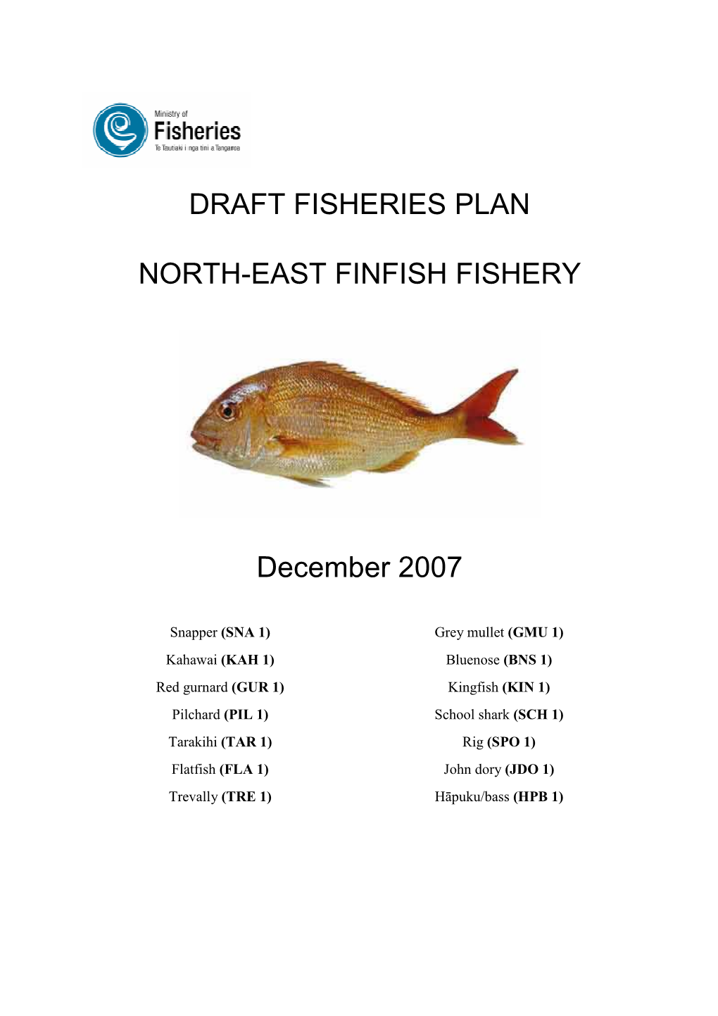 Draft Fisheries Plan North-East Finfish Fishery