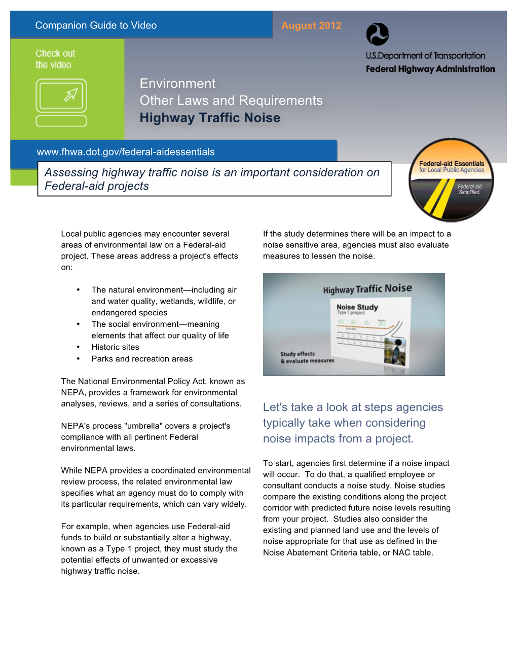 Companion Resource for Highway Traffic Noise