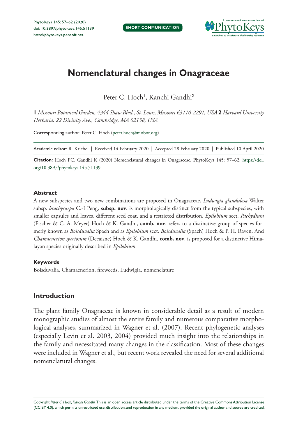 Nomenclatural Changes in Onagraceae